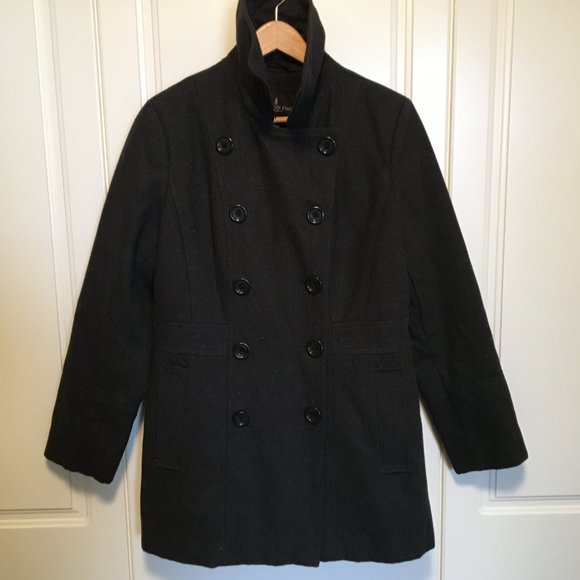 LONDON FOG women's dark grey wool pea coat M - Picture 2 of 7